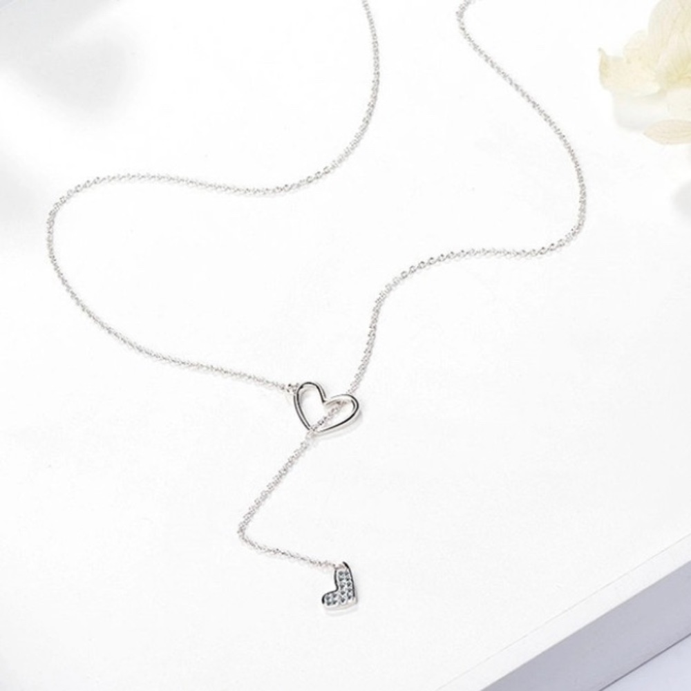 Sterling Silver Cubic Zirconia Heart Necklace (Q1) - Picture 2 of 5
